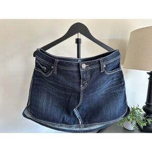 NWOT Silver Jeans Co Janet Dark Wash Denim Mini Skirt W33 Indigo Contrast Stitch